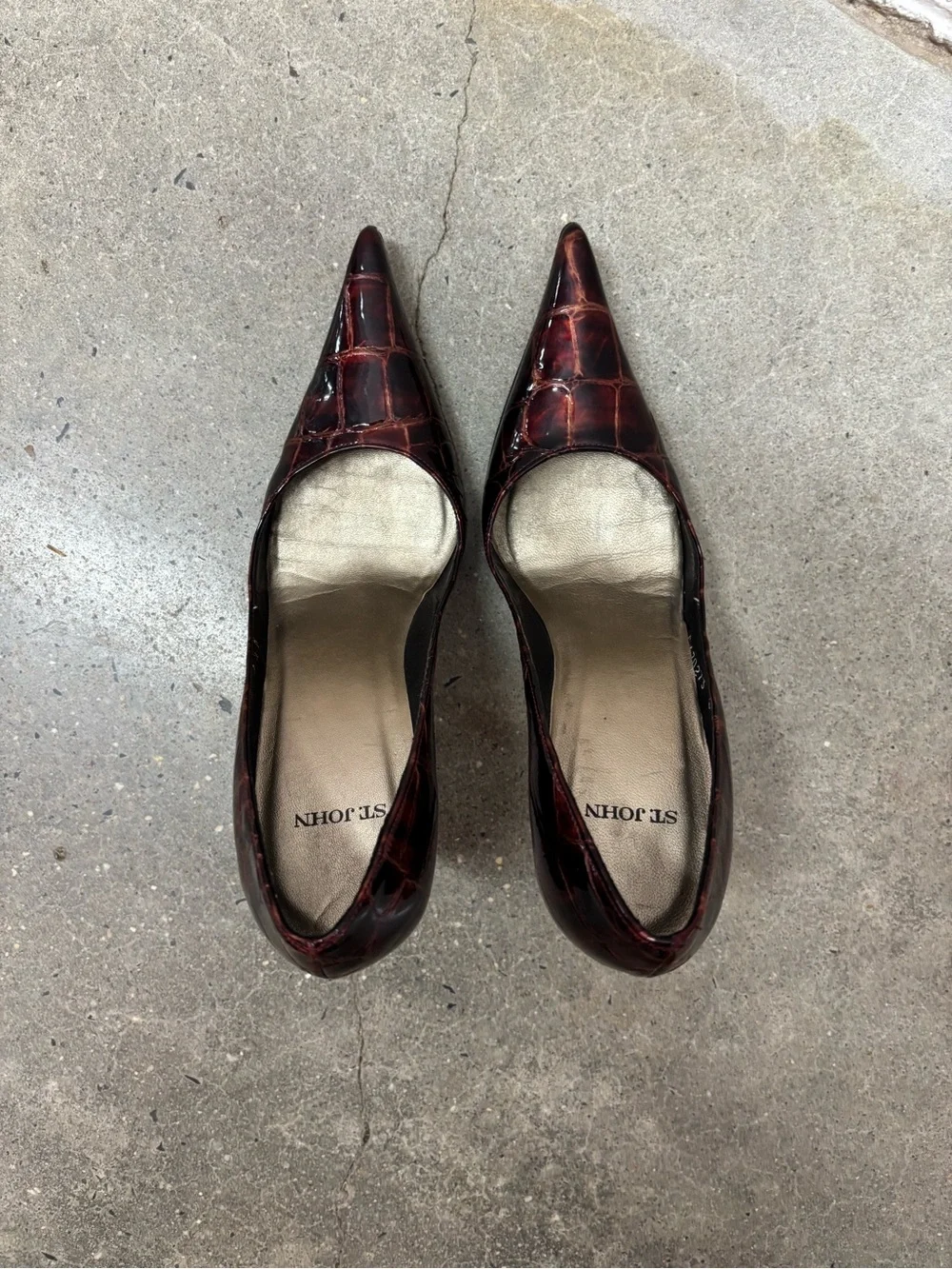 St. John Croc Patent Pointed-Toe Stiletto Pumps